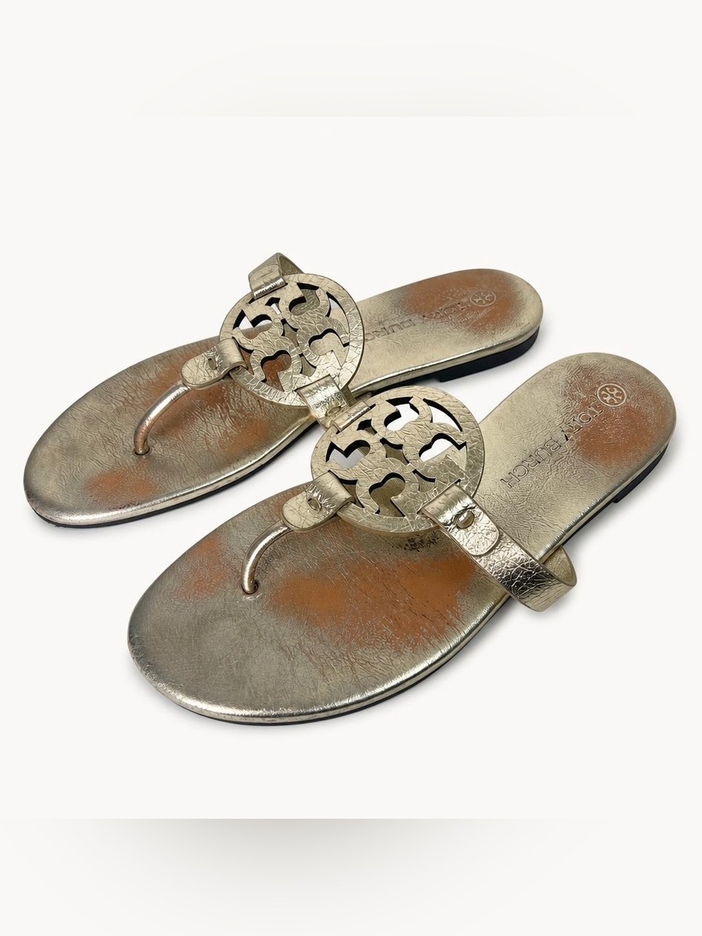 Tory Burch Miller Metallic Gold Leather Thong Sandals
